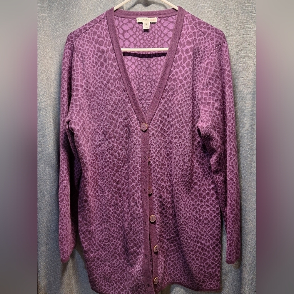 Isaac Mizrahi Purple Patterned Cardigan Sweater